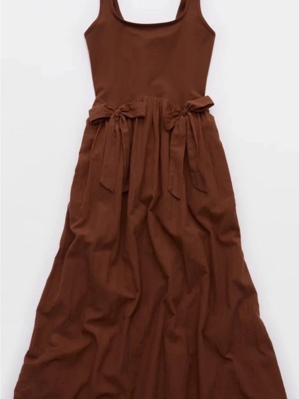 Aerie At The Barre Midi BOW Dress with Pockets Size LARGE Brown Universe NEW WT
